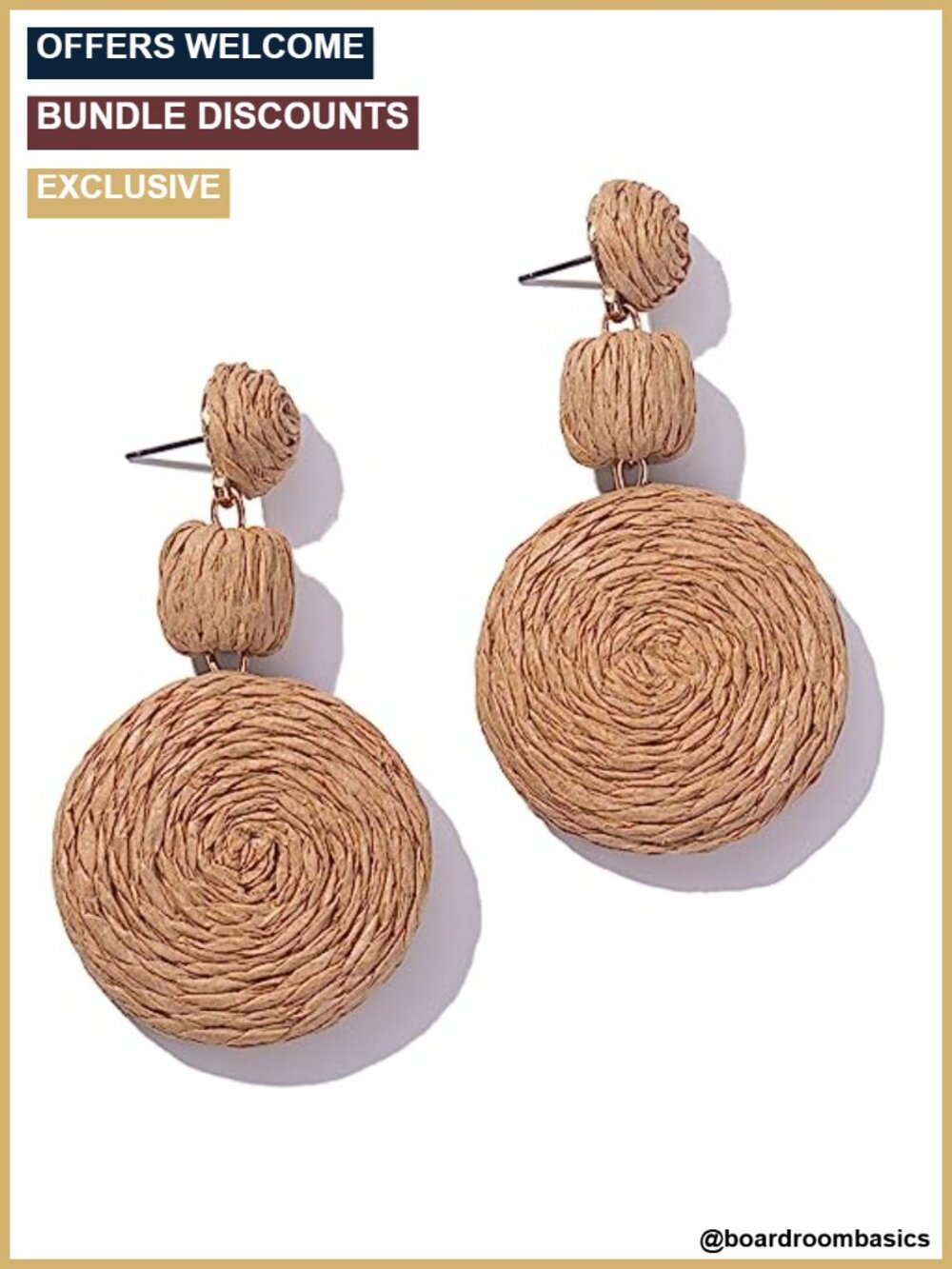 Handmade Raffia Straw Boho Dangle Earrings